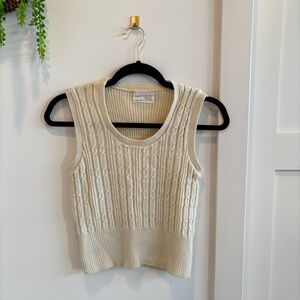 Pandora 1990's Vintage Cable Knit Cream Women's Scoop Neck Vest Size Medium
